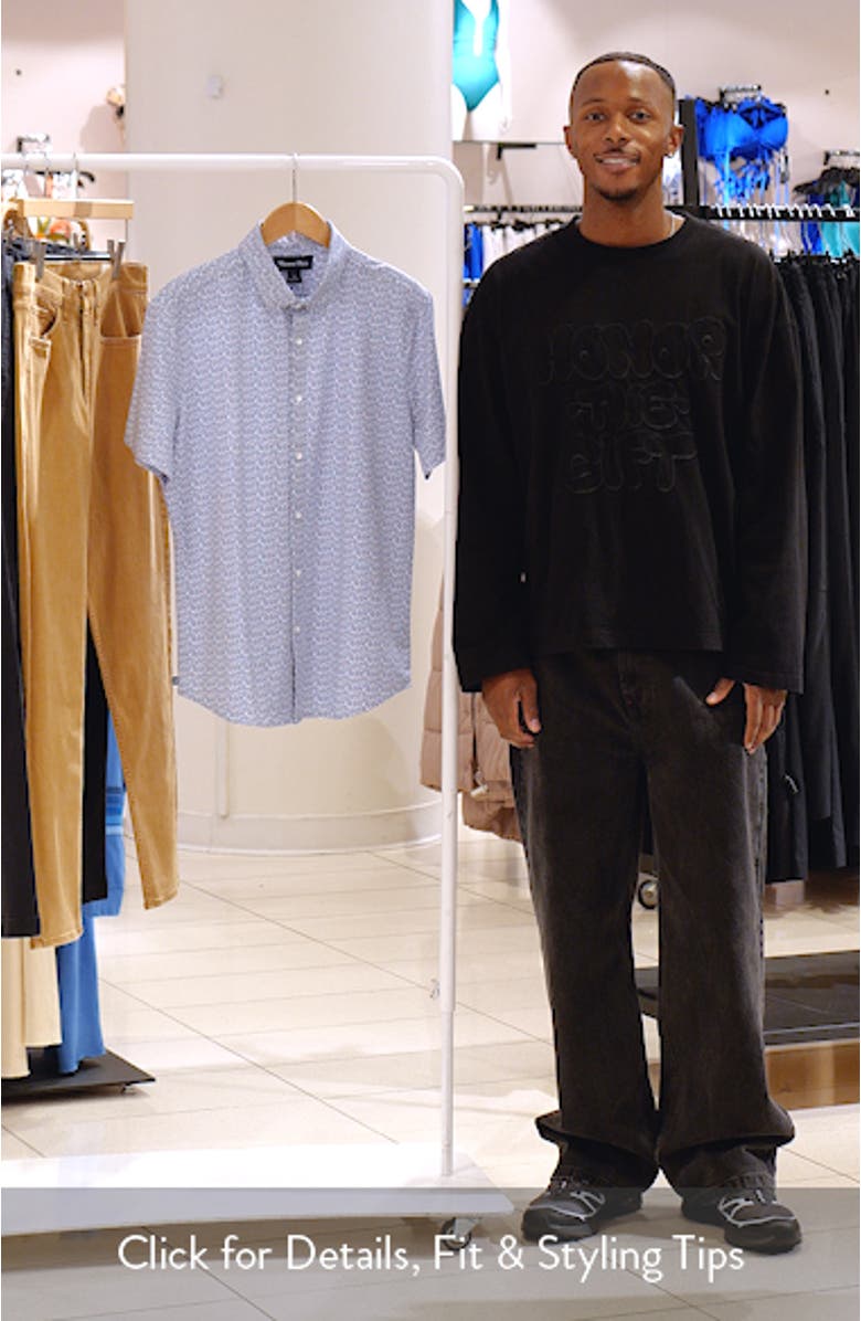 Halyard Palm Print Short Sleeve Performance Button-Up Shirt, sales video thumbnail