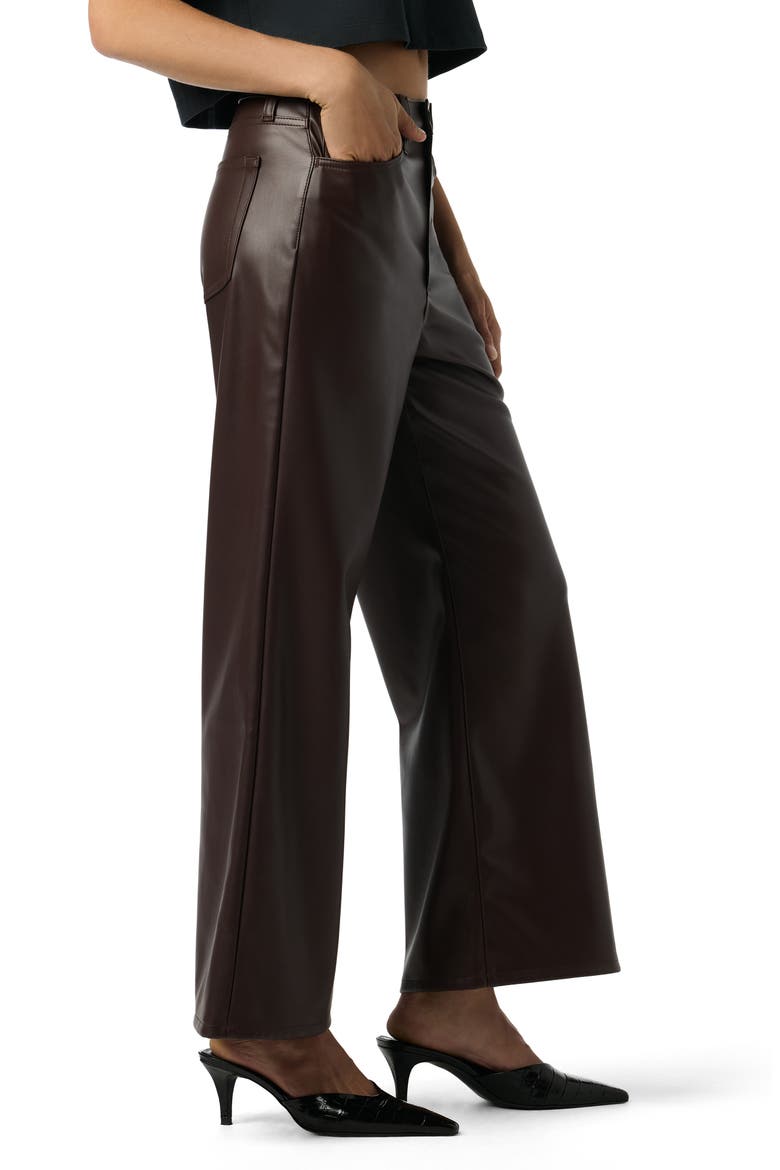 High Waist Ankle Wide Leg Faux Leather Jeans, Alternate, color, GANACHE