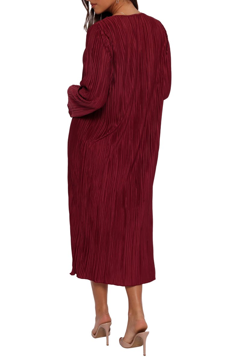 Petal & Pup Tannikah Long Sleeve Plissé Maxi Dress, Alternate, color, Ruby Wine