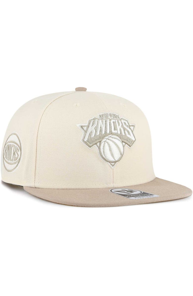 '47 Men's '47 Cream/Tan New York Knicks Sierra Sure Shot Captain Snapback Hat, Main, color,
