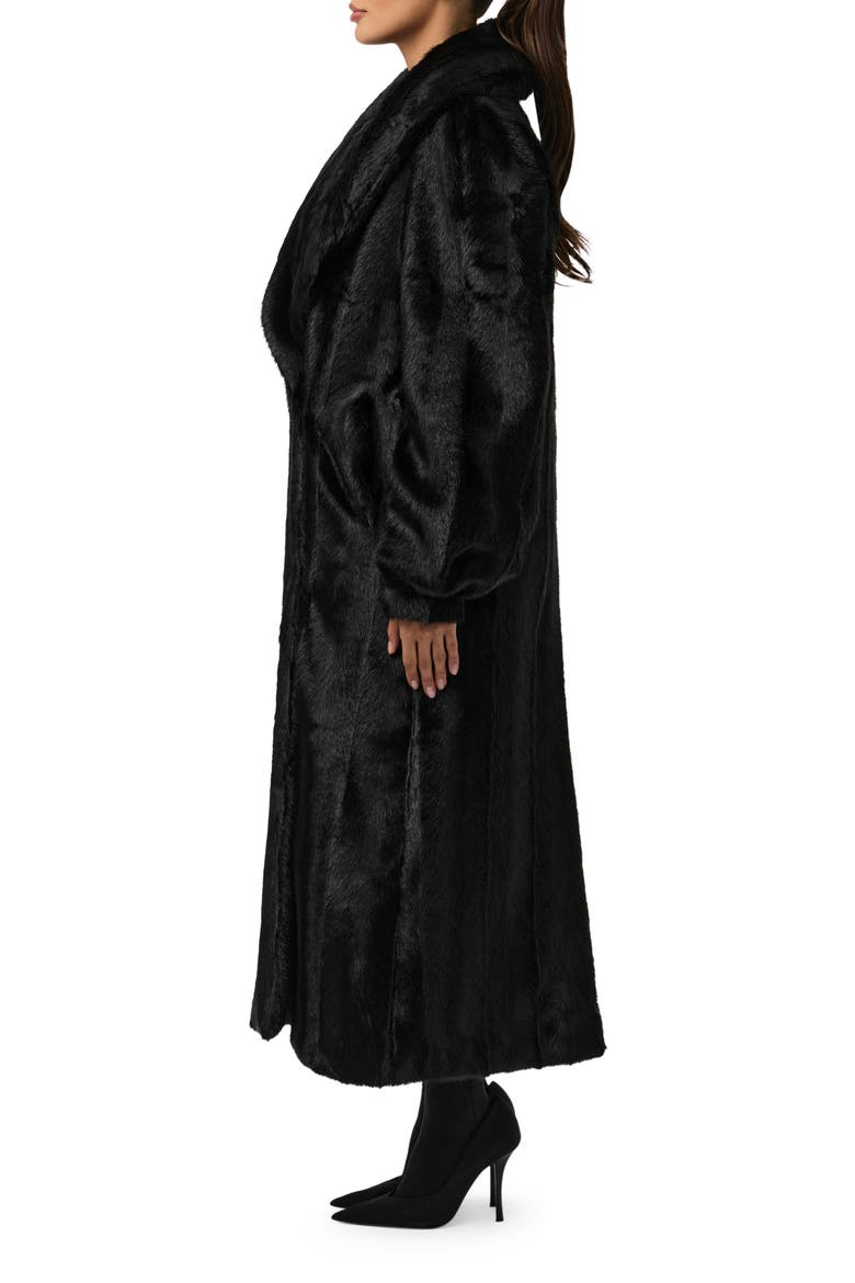 Longline Faux Fur Coat, Alternate, color, BLACK