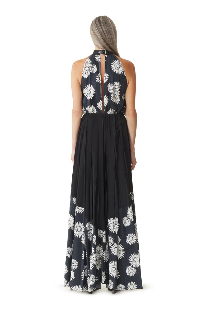 Pleated Dress In Charmeuse And Printed Cotton, Alternate, color, Floral, Geometric