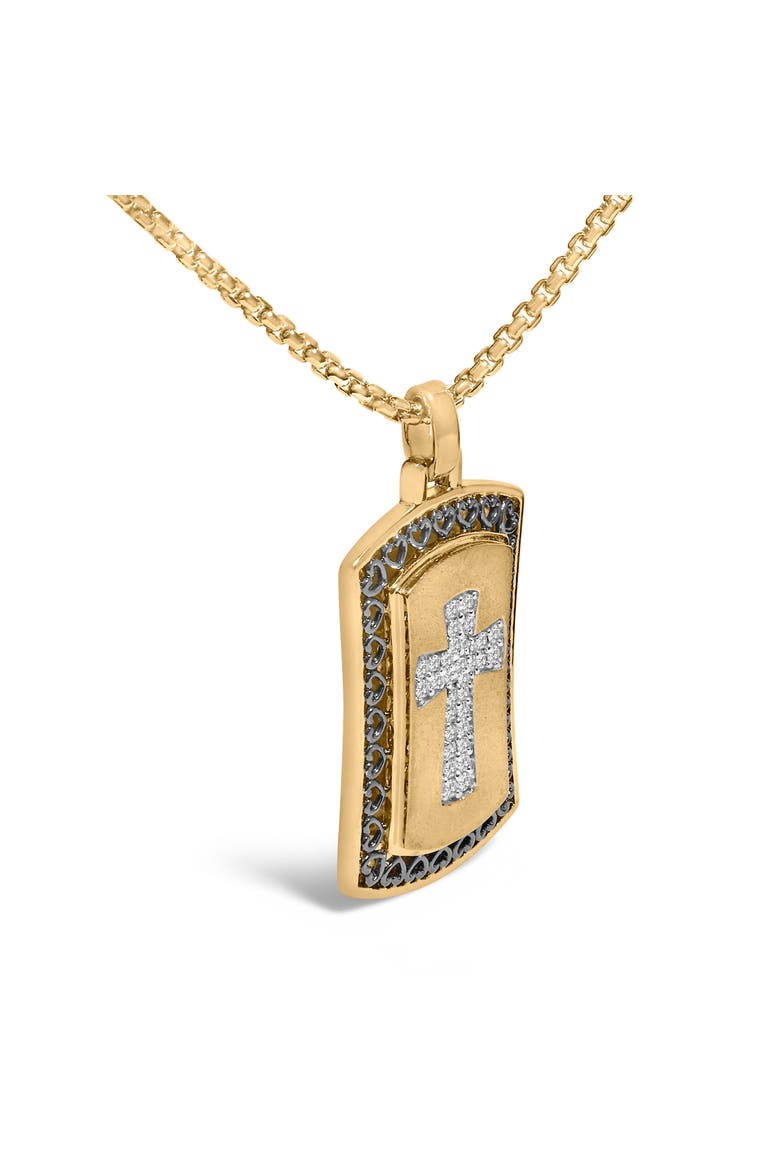 14K Yellow Gold Plated Sterling Silver 1/4 Cttw Diamond Cross Dog Tag Pendant Necklace, Alternate, color, Yellow Gold over Silver