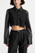 Manière De Voir Bernadette Leather Contrast Cropped Shirt