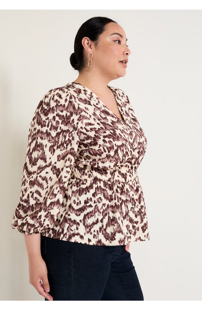 June + Vie Puff-Sleeve Peplum Blouse, Alternate, color, Botanical Texture Chocolate