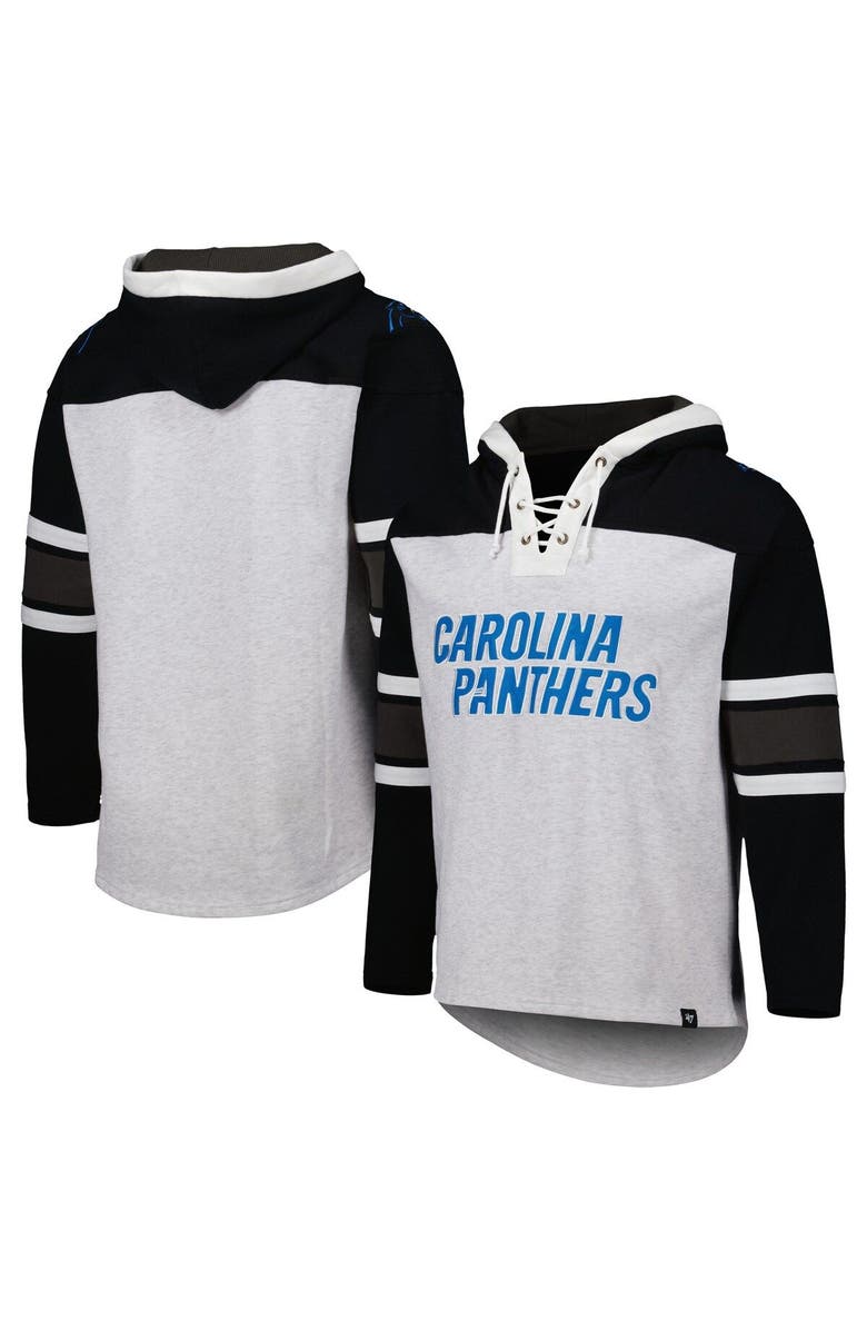 '47 Men's '47 Carolina Panthers Heather Gray Gridiron Lace-Up Pullover Hoodie, Alternate, color, Gray