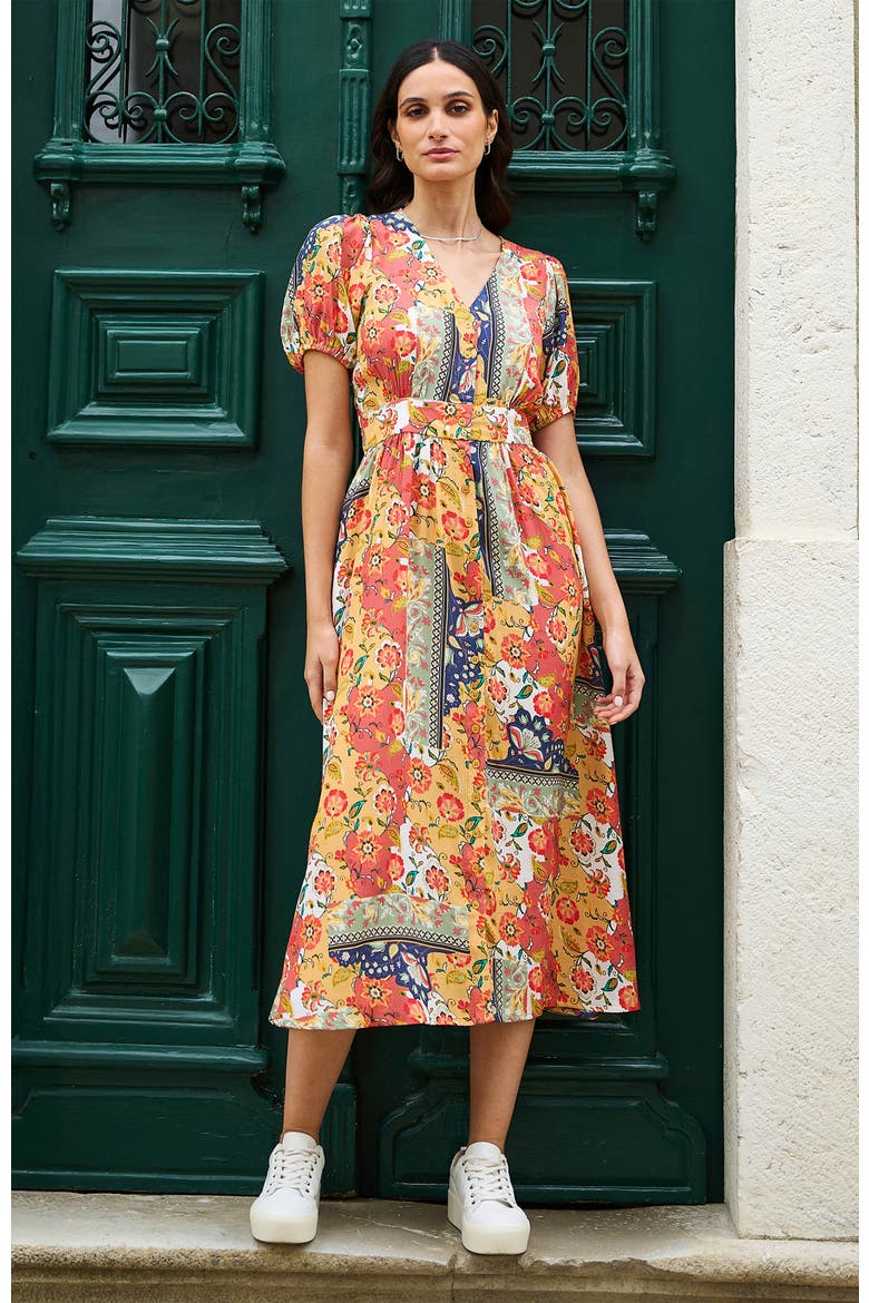 Floral Patchwork Print Midi Shirt Dress, Alternate, color, Multi