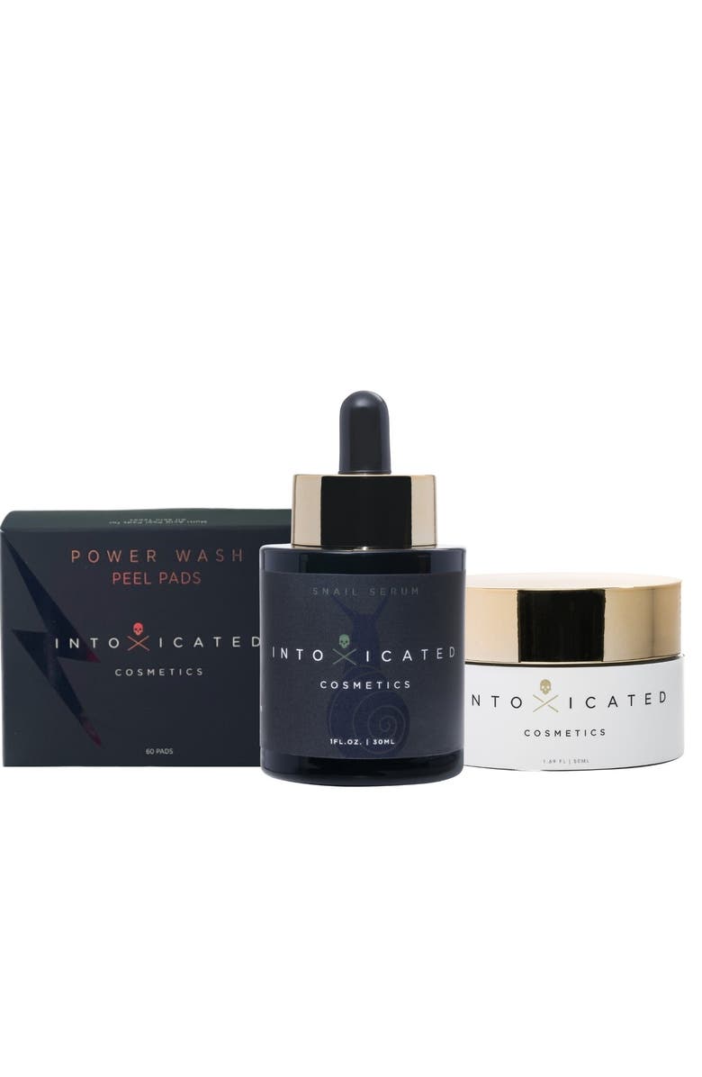 Intoxicated Cosmetics Hydration Bundle (Snail Serum, Power Wash Peel Pads, Antidote Moisturizer) | Hydrating & Anti-Aging Skincare Treatment with Vegan Snail Venom Peptide & Vegan Snail Mucin, Glycolic AHA Pads, & Fine Line Daily Moisturizer, Alternate, color, NO COLOR