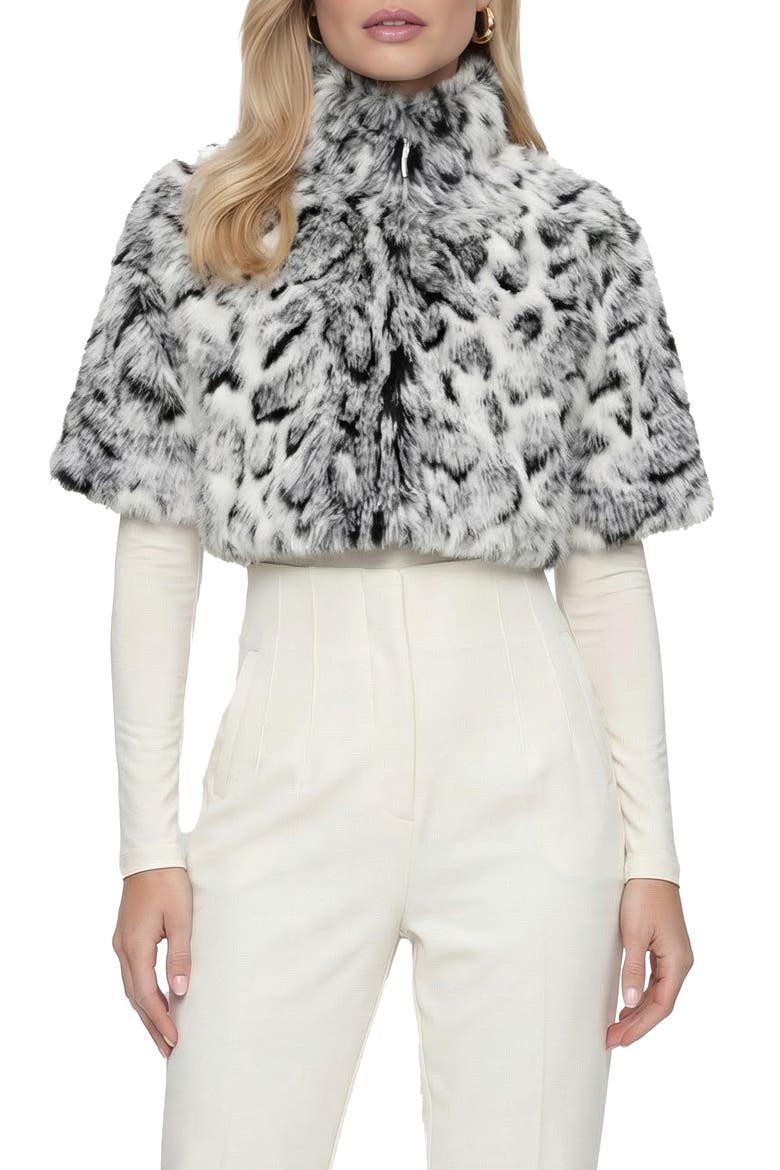 Fur-Free Fox (Faux Fur) Animal Printed Bolero with Short Sleeves, Alternate, color, GRAY SNOW LPRD