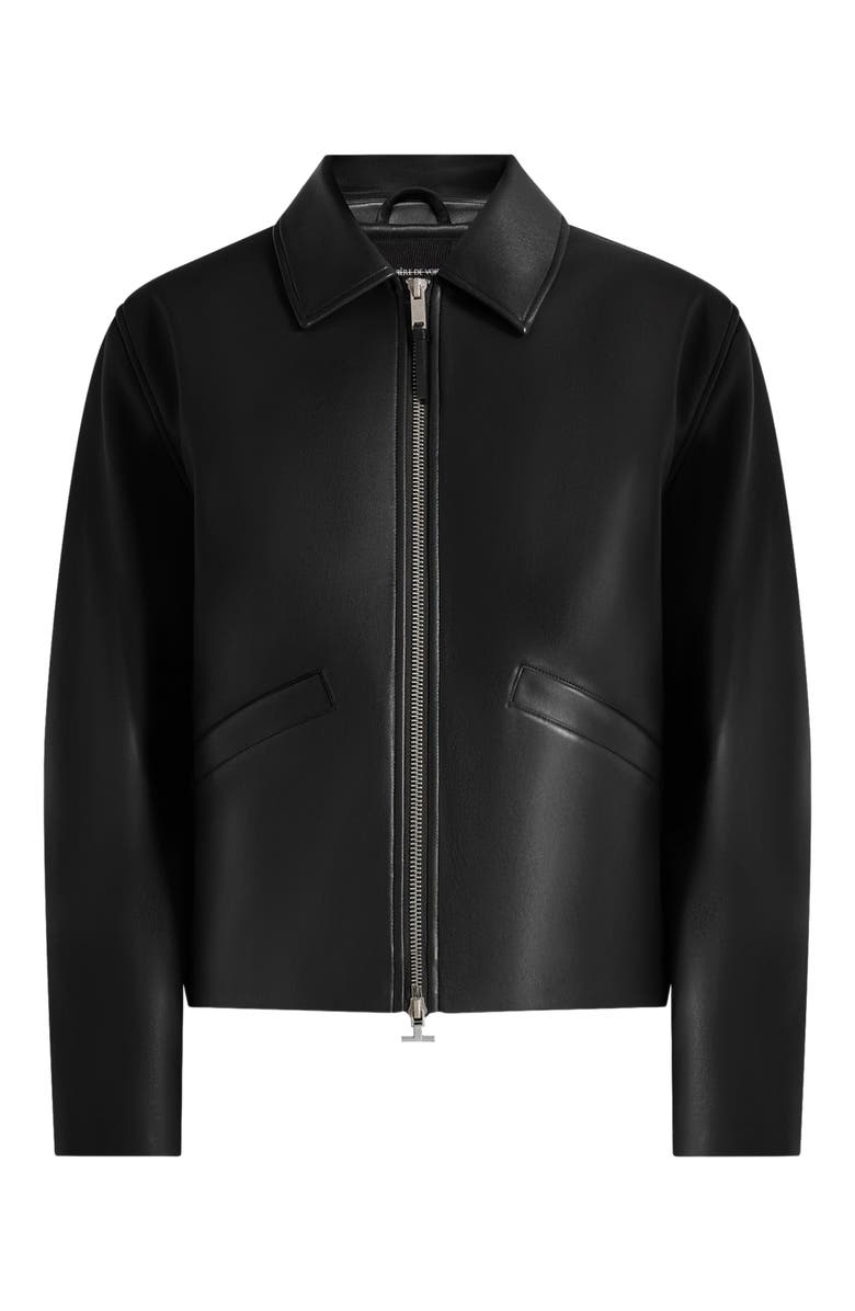 Manière De Voir Yves Minimal Leather Jacket, Alternate, color, Black