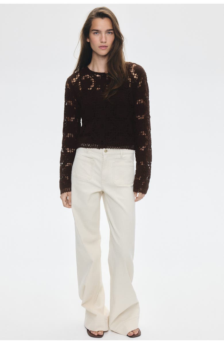 H&M Crochet-look Cardigan, Alternate, color, Brown