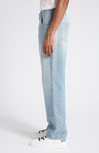 【Balmain】JACQUARD MONOGRAM STRAIGHT DENIM PANTS◆BH1MI040D Balmain monogram-jacquard straight-leg Jeans | Blue | FARFETCH