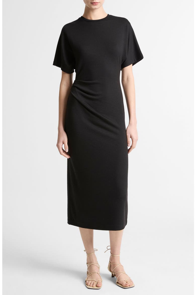 Side Ruched Midi Dress, Main, color, BLACK