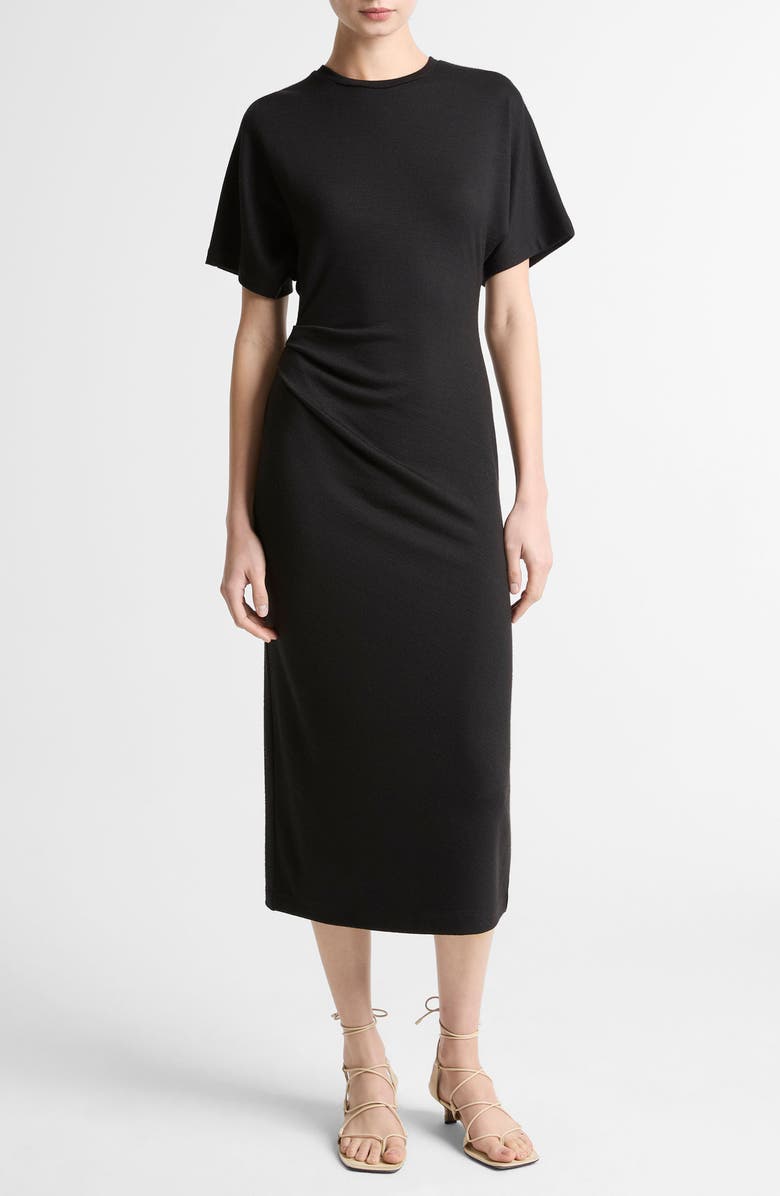 Vince Side Ruched Midi Dress, Main, color, Black