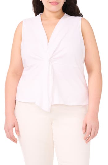 Halogen ® Twist Front Sleeveless Cotton Knit Top In White