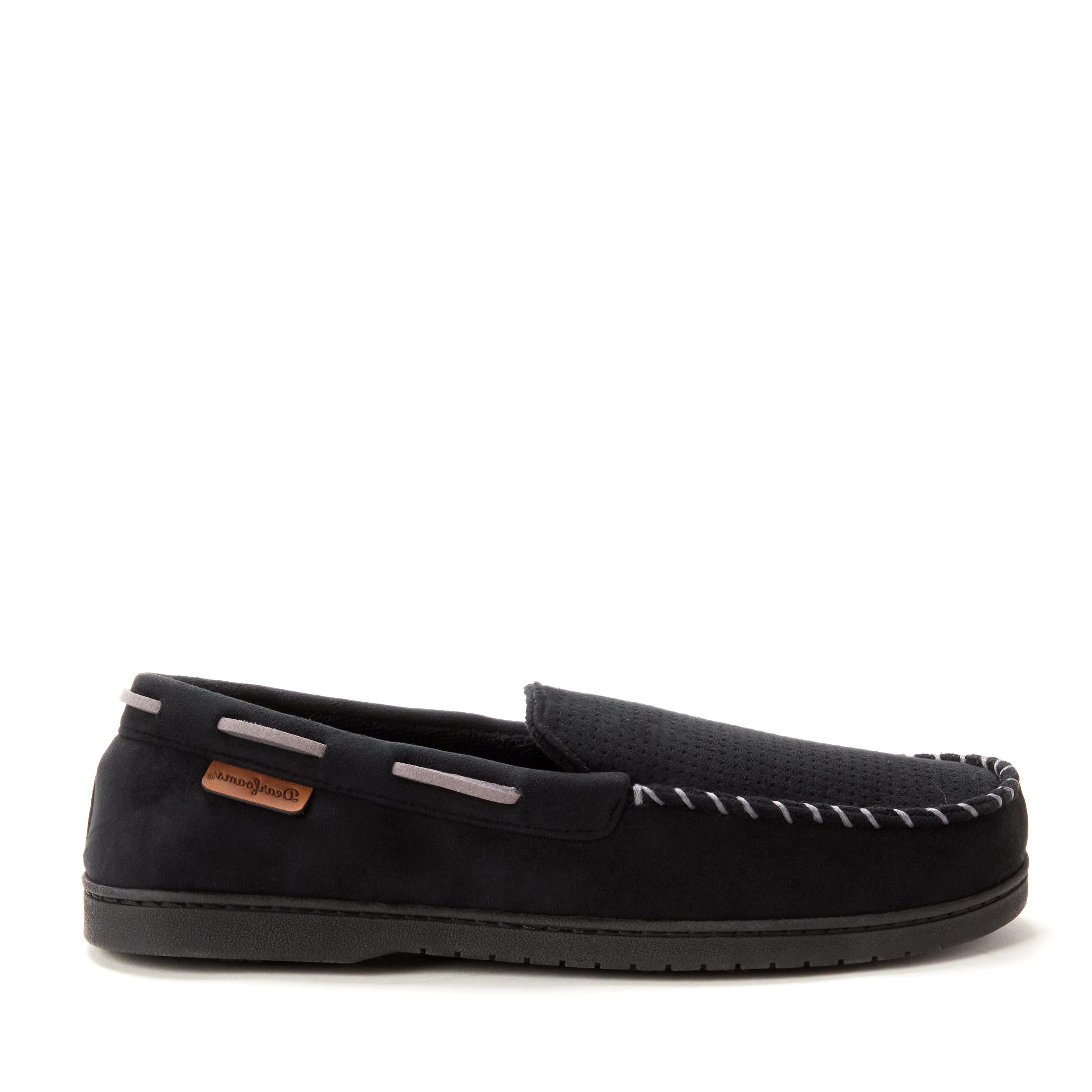 DEARFOAMS Keaton Microsuede Moccasin Slipper, Alternate, color, Black Solid