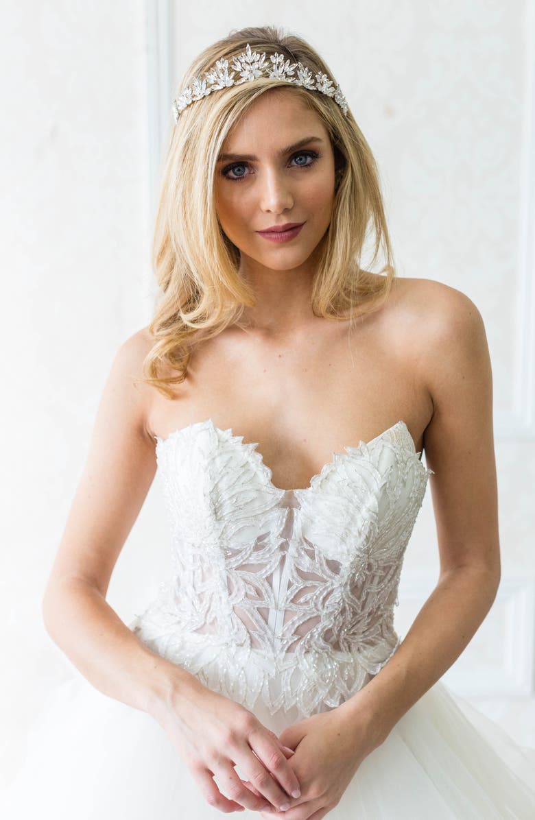 Brides & Hairpins Honora Opal & Crystal Crown, Main, color, Silver