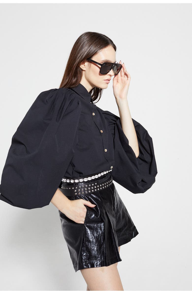 LANHTROPY Frida Metallic Linen Shorts, Alternate, color, Metallic Black