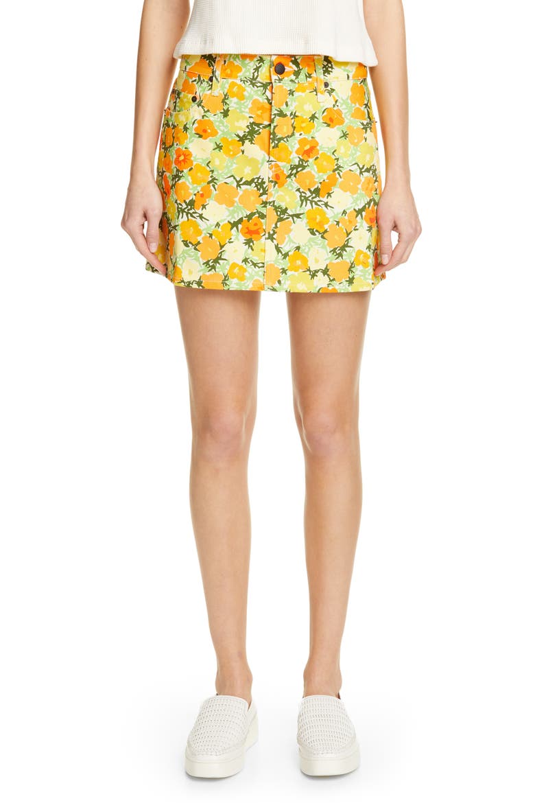 Floral Print Denim Miniskirt, Main, color, WINTER BLOSSOM