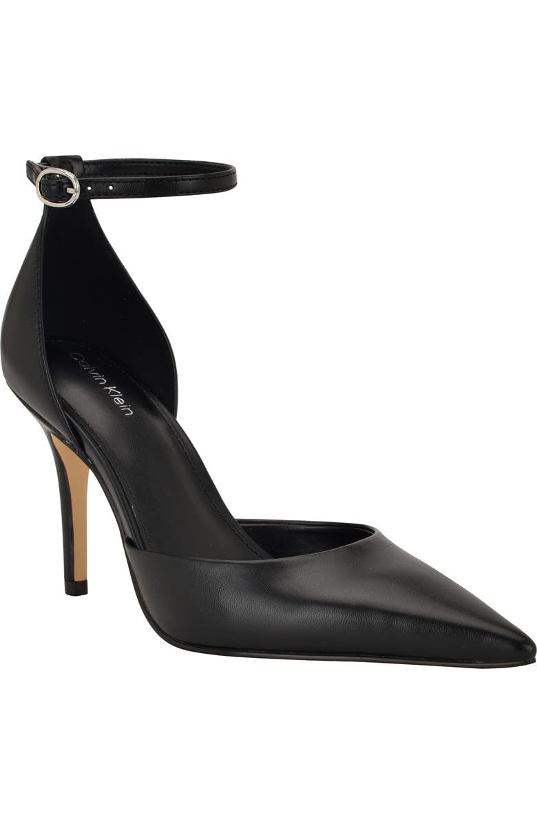 Calvin Klein Olettia Ankle Strap Pointed Toe Pump, Main, color, Black