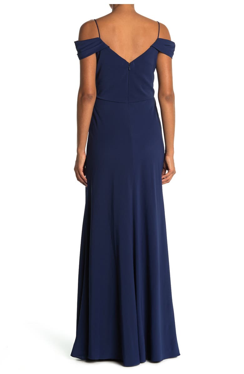 Jenny Yoo Sabine Draped Pleat Neck Charmeuse Gown, Alternate, color, 