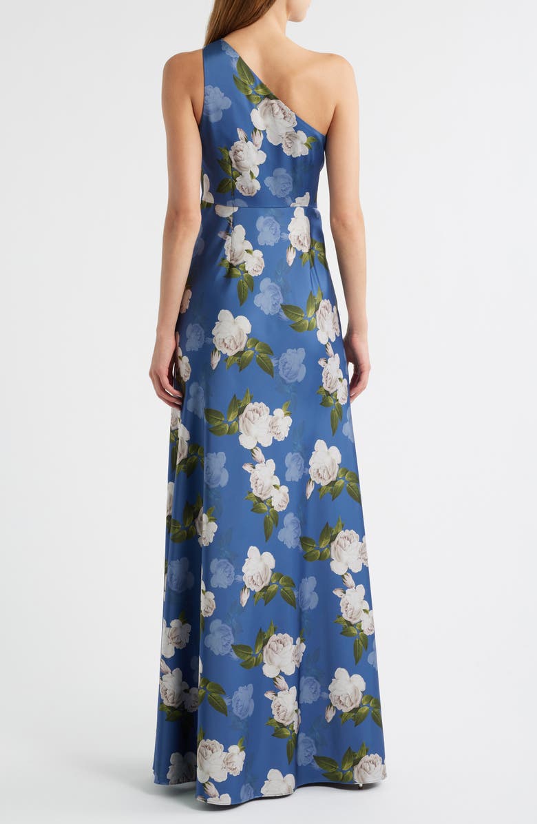 Sachin & Babi Delphine Floral Print One-Shoulder Gown, Alternate, color, Washed Indigo Blooms