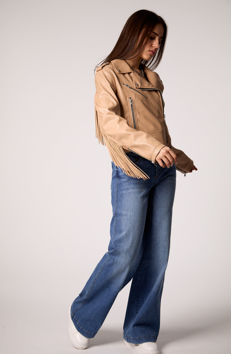 BLUE REVIVAL The Way She Moves Unreal Leather Jacket, Alternate, color, Sand Dune