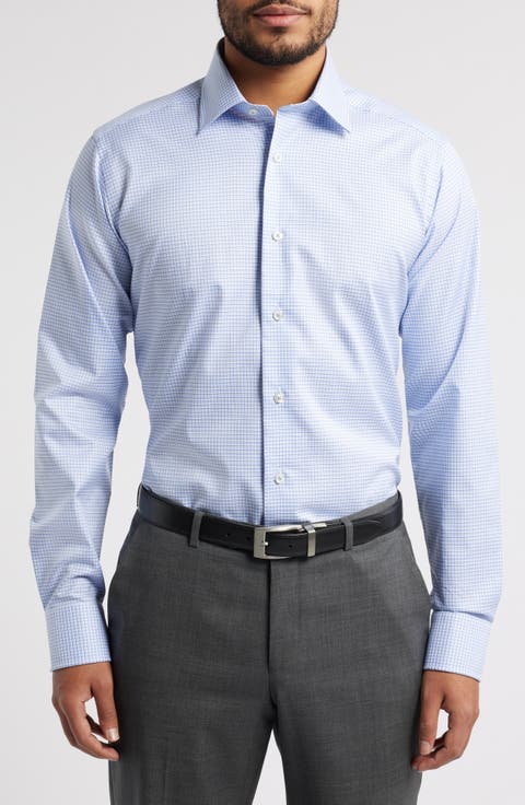 Slim Fit Check Cotton Twill Dress Shirt