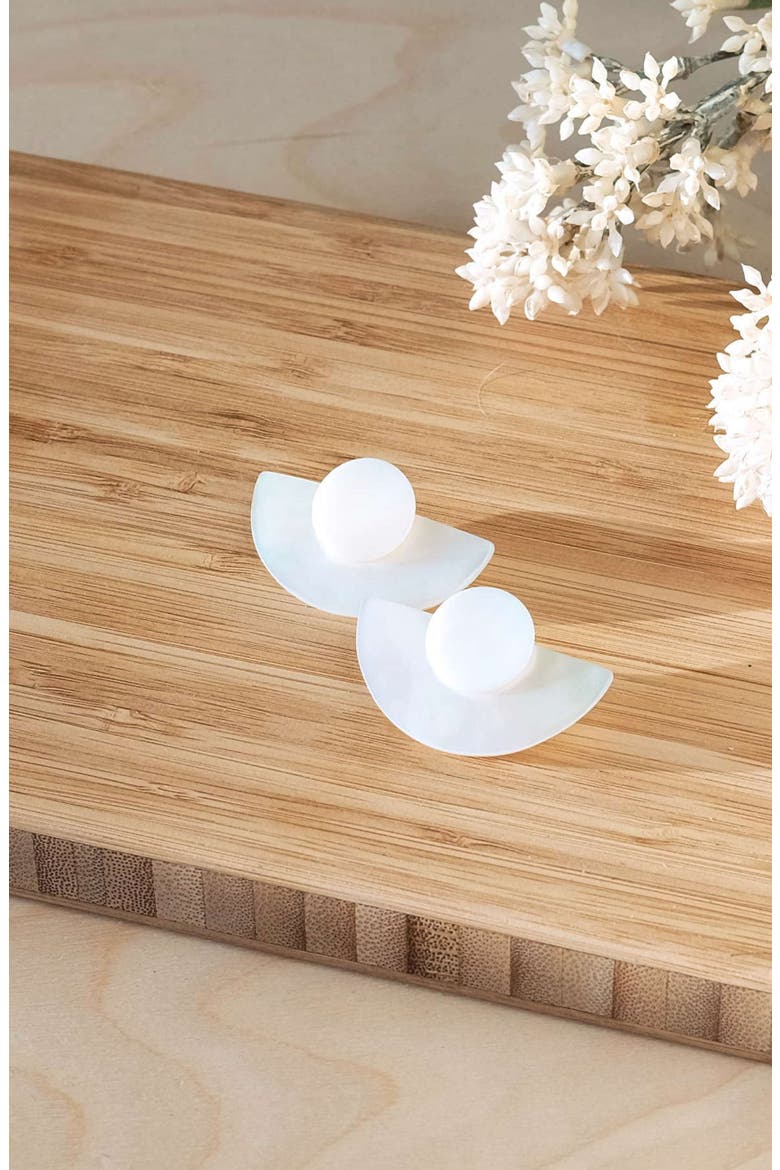 3-in-1 Mother-of-Pearl Geometric Stud Earrings Set, Alternate, color, White