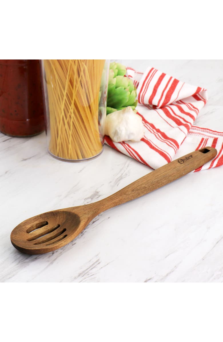OSTER Acacia Wood Slotted Spoon Cooking Utensil, Alternate, color, Dark Brown