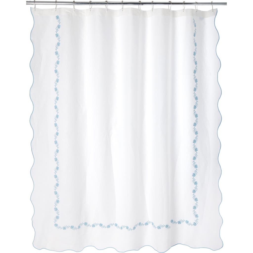 Matouk Daphne Linen Shower Curtain In Aqua