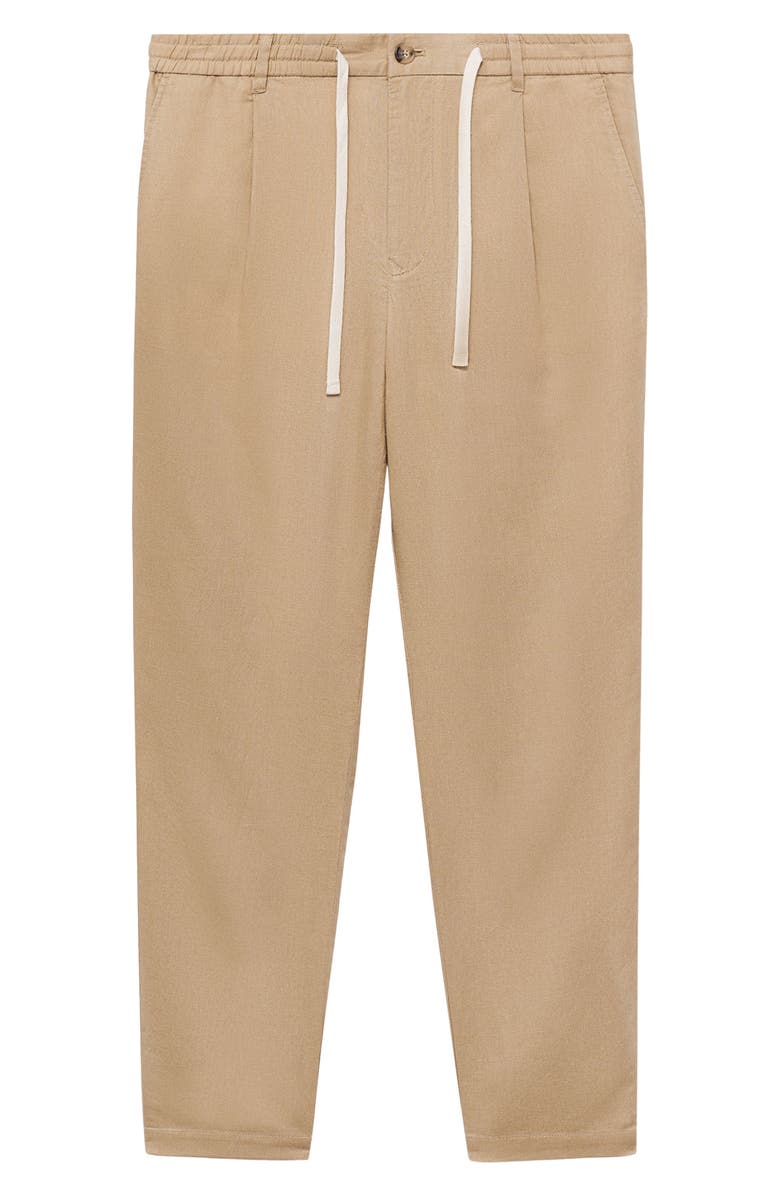 MANGO Slim Fit Linen & Cotton Drawstring Pants, Alternate, color, Beige