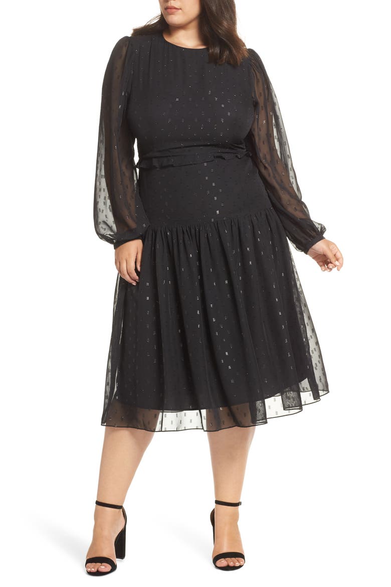 Drop Waist Midi Dress, Main, color, BLACK