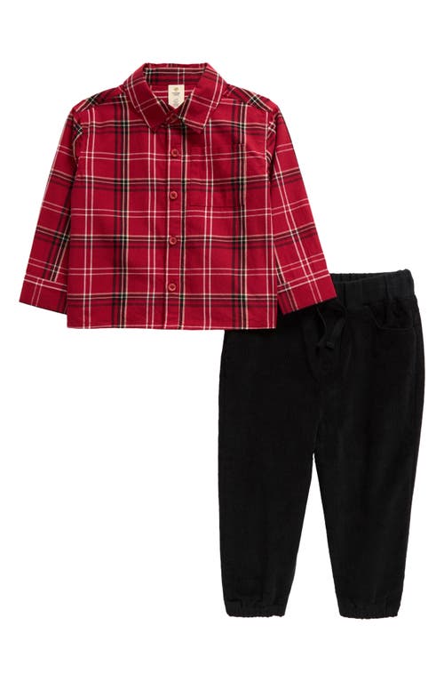 Tucker + Tate Plaid Button-Up Shirt & Corduroy Joggers Set in Red Rio Serena Plaid- Black 