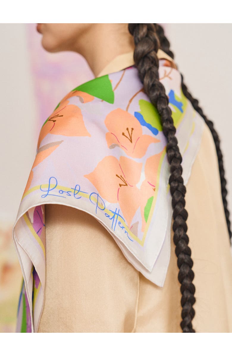 Lost Pattern FRIDA x LOST PATTERN "Frida's Garden" Silk Bandana Scarf, Alternate, color, Pink