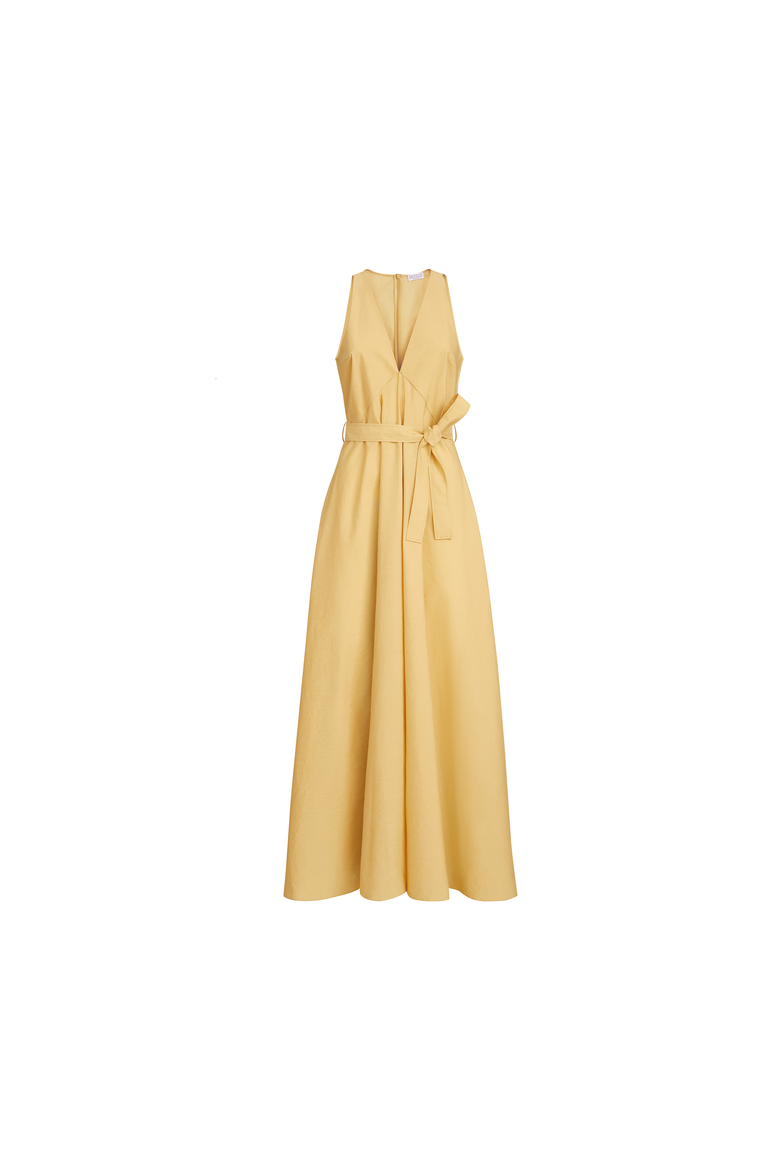 Techno cotton poplin belted dress, Alternate, color, Zabaione Yellow