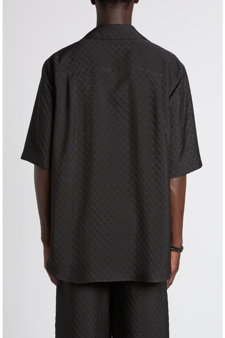 Skull Jacquard Satin Camp Shirt, Alternate, color, BLACK/ BLACK