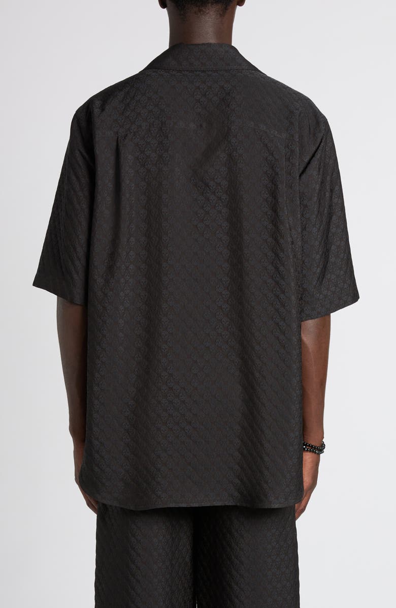 McQueen Skull Jacquard Satin Camp Shirt, Alternate, color, Black/ Black