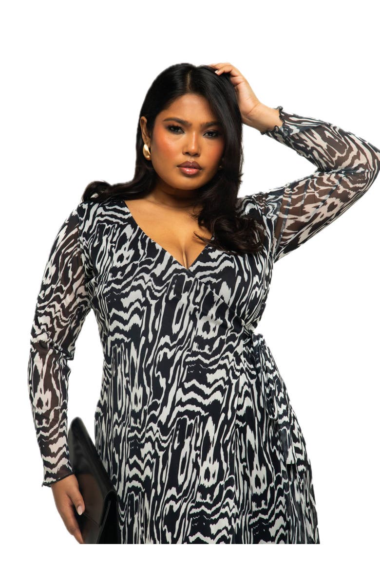 FASHION-SZN CURVE Monochrome Print Midaxi Dress With Slit, Alternate, color, Black