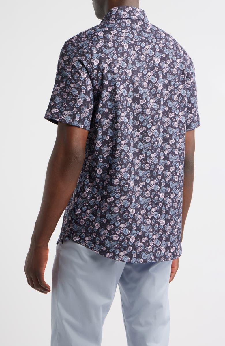 Stone Rose Summer Crush Skulls Short Sleeve Button-Up Shirt, Alternate, color,