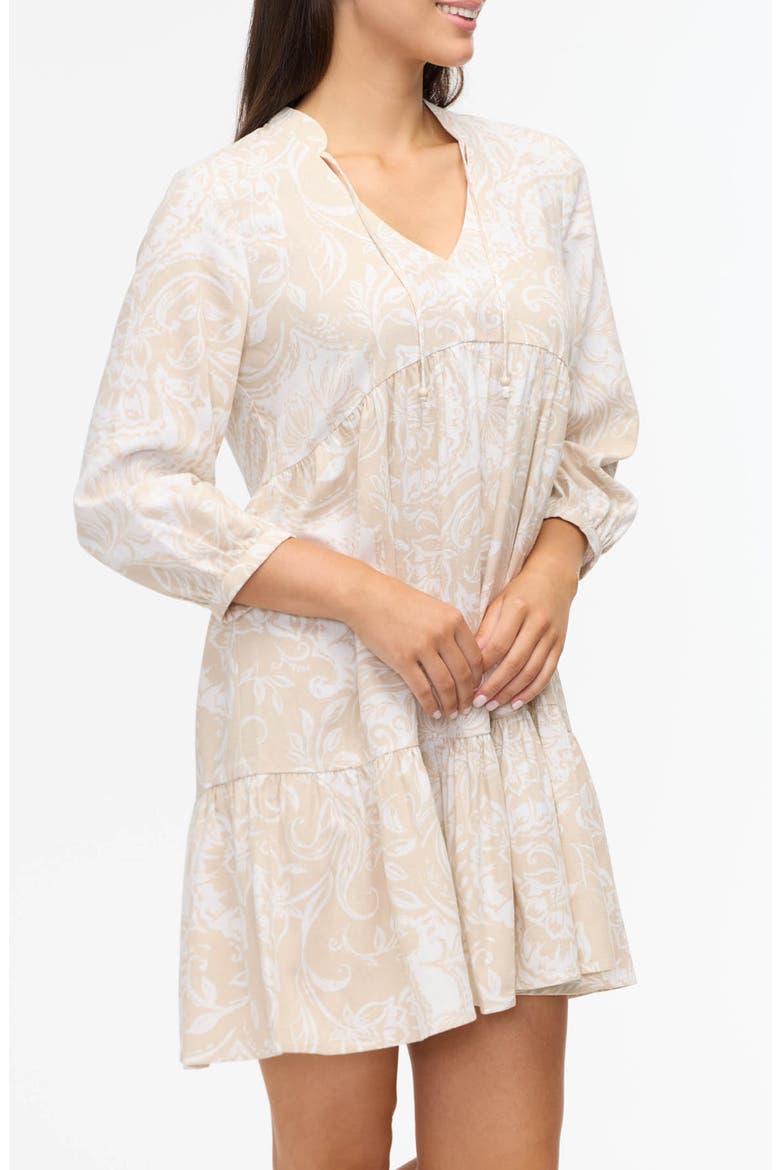 Floral Tiered Babydoll Dress, Alternate, color, BEIGE BATIK FLORAL