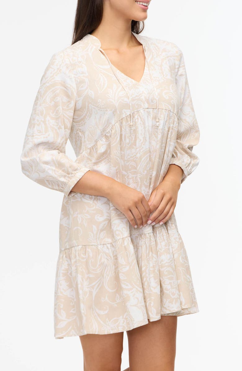 Ellen Tracy Floral Tiered Babydoll Dress, Alternate, color, Beige Batik Floral