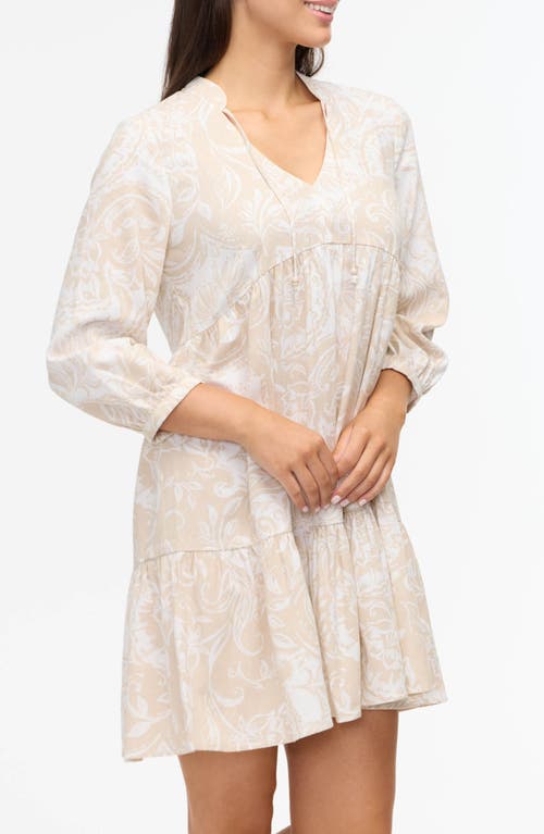 Ellen Tracy Floral Tiered Babydoll Dress In Beige Batik Floral