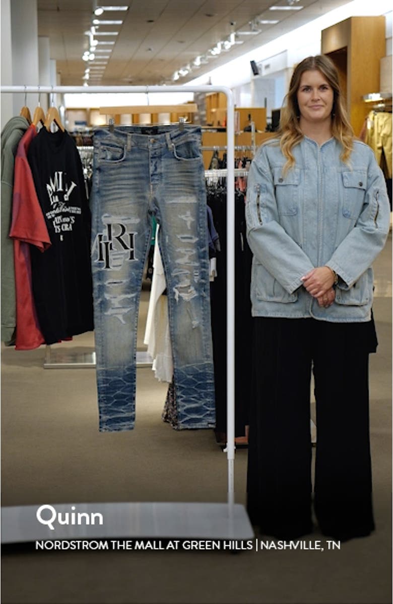 Staggered Logo Distressed Skinny Jeans, sales video thumbnail