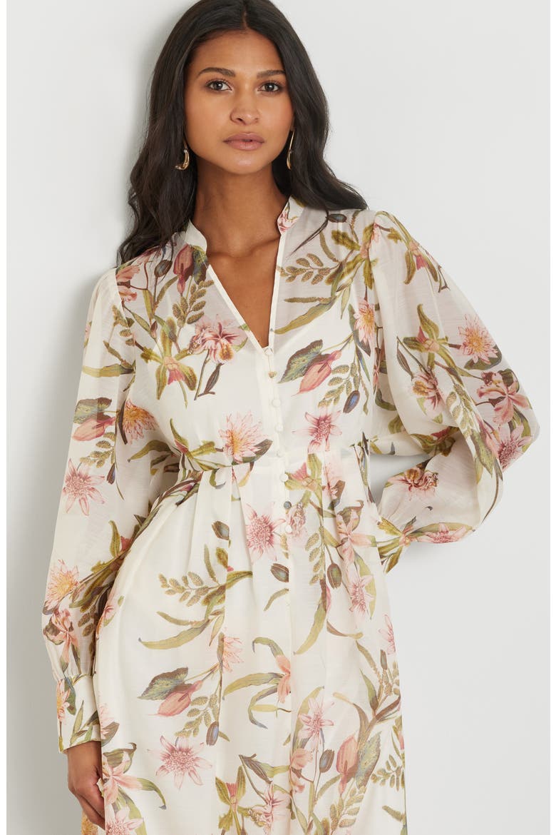 Floral Long Sleeve Maxi Dress, Alternate, color, IVORY- PINK BOHEM BOTANICAL