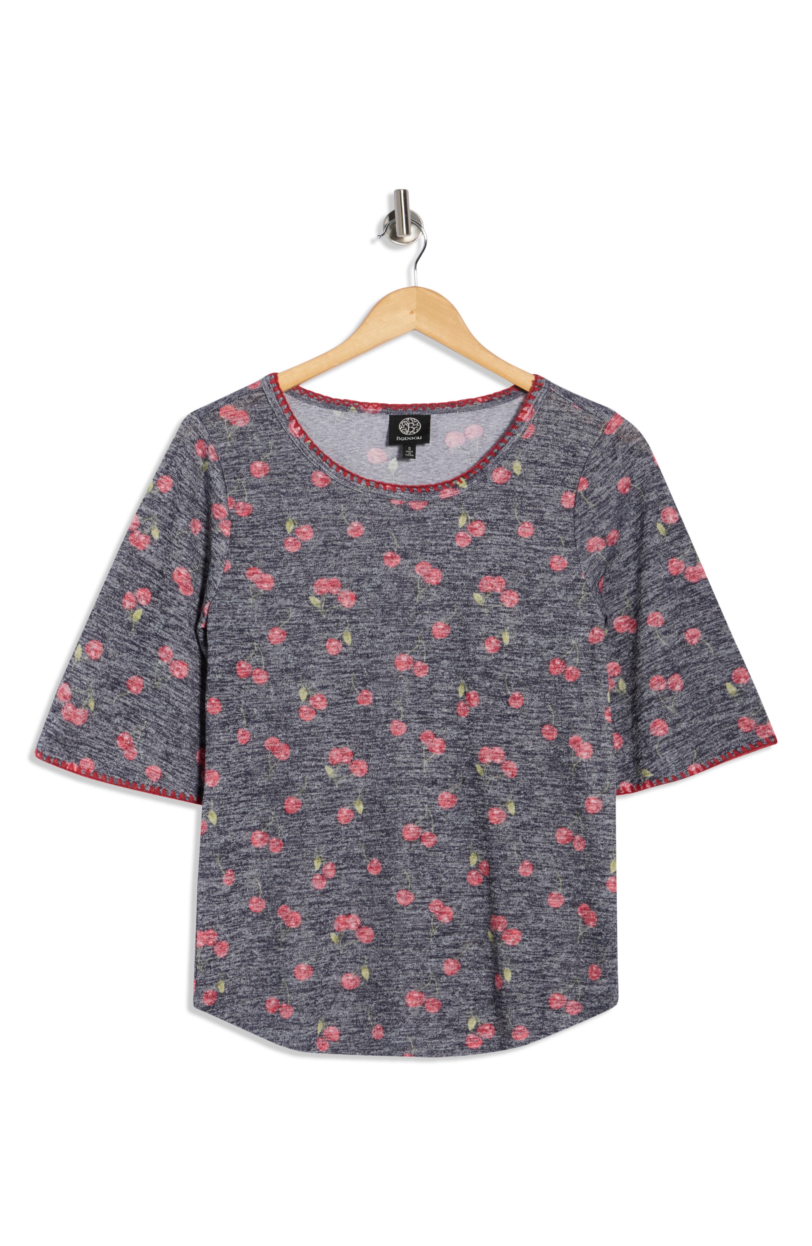 Bobeau Whipstitch Trim Print Knit Top