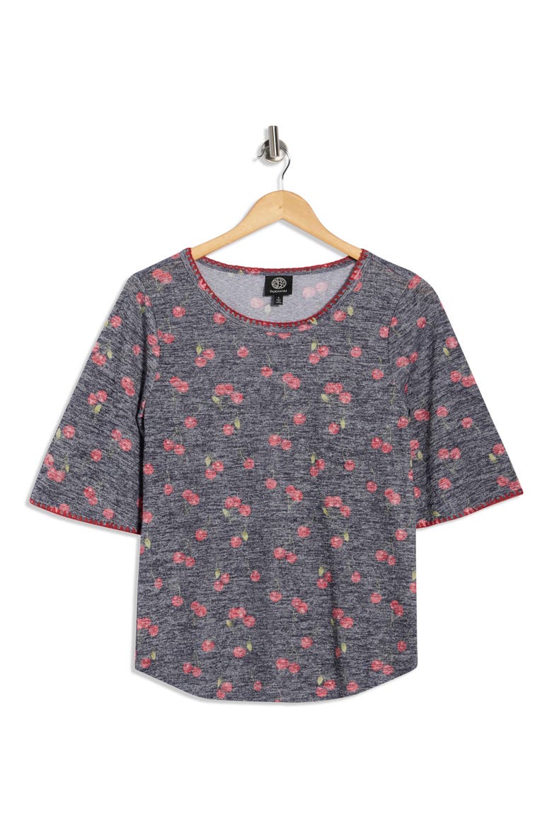 Whipstitch Trim Print Knit Top, Alternate, color, NAVY/RED CHERRIES