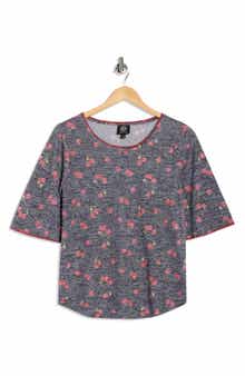 Bobeau Whipstitch Trim Print Knit Top