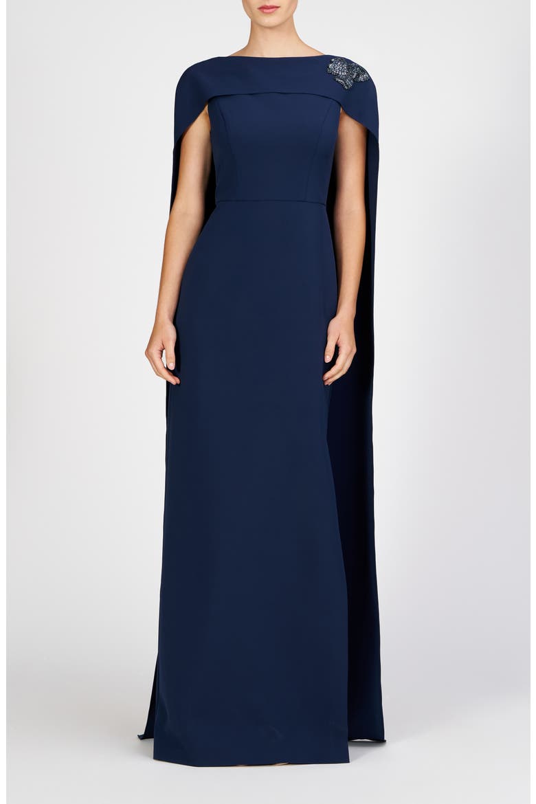 Alexandria Cape Sleeve Gown, Main, color, DARK MIDNIGHT