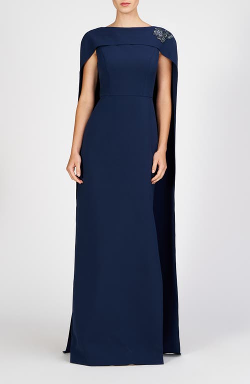 Kay Unger Alexandria Cape Sleeve Gown In Dark Midnight